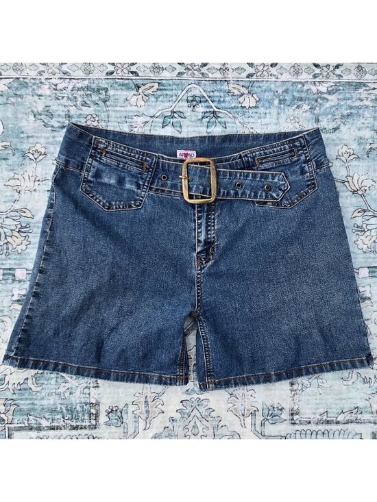 Sexso Jeans Pants - Vintage 90s Y2K Blue Denim Shorts With Buckle Belt Size L Mid Rise Stretch
